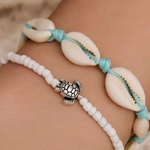 3/$20 Silver Sea Turtle & Cowrie Shells Bracelets